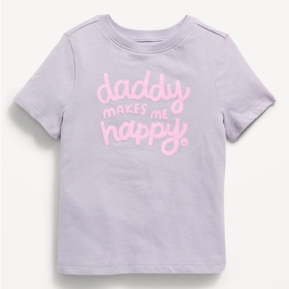 Old Navy Toddler Kids Lavender Graphic Tee w/ Pink Script Daddy Makes Me Happy - Picture 1 of 6